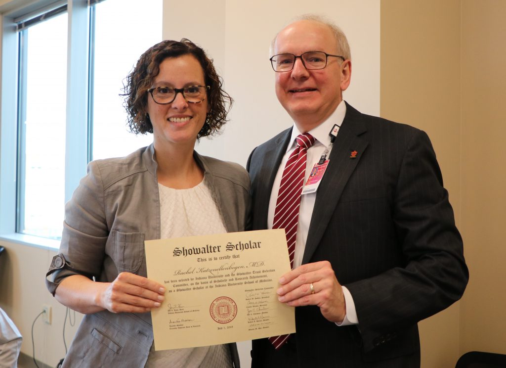 Rachel Katzenellenbogen, MD, with IUSM Dean Jay Hess, MD, PhD, MHSA