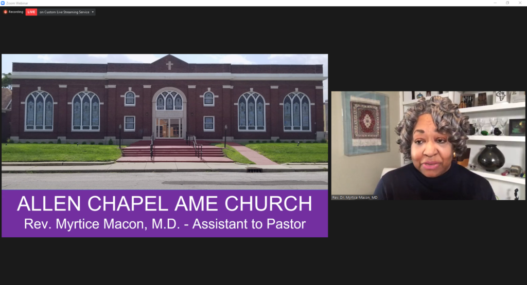 Rev. Myrtice Macon presents during event