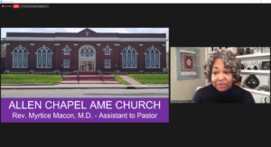 Rev. Myrtice Macon presents during event