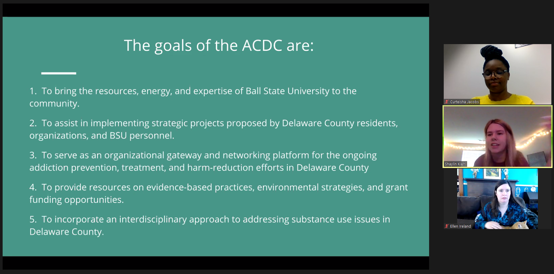 Shaylin Kiehl giving presentation about Addiction Coalition of Delaware County during Research Blitz