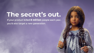 photo of a young girl being tempted by tobacco products