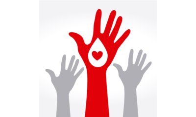 Drawing of hands reaching up with - blood donor