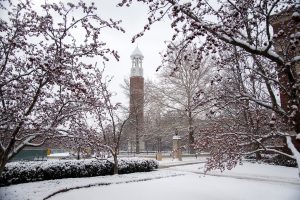 snow-covered purdue campus